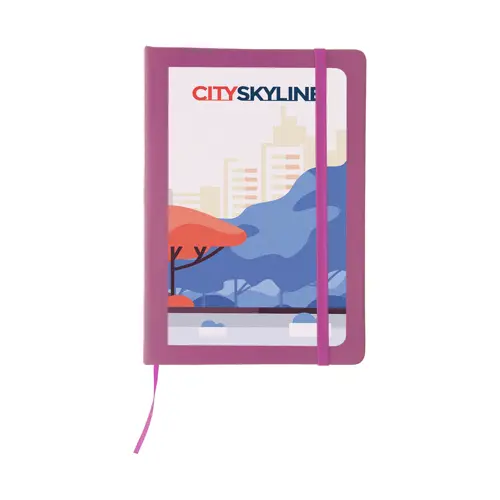 Block Notes A5 con copertina in finta pelle e 100 fogli neutri con segnalibro e cinturino in gomma coordinati