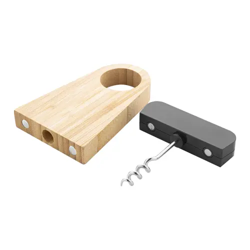 Portabottiglie con cavatappi in bambù e ABS riciclato