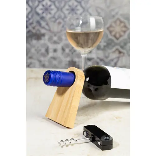 Portabottiglie con cavatappi in bambù e ABS riciclato