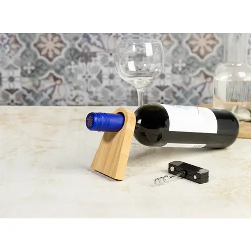 Portabottiglie con cavatappi in bambù e ABS riciclato