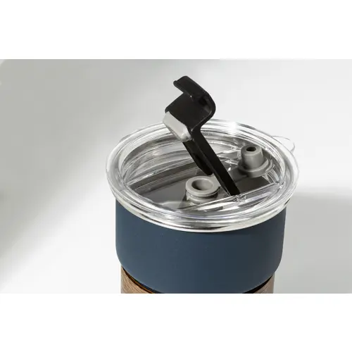 Tazza inox riciclato a parete singola con presa in legno di noce cannuccia e coperchio da 260ml