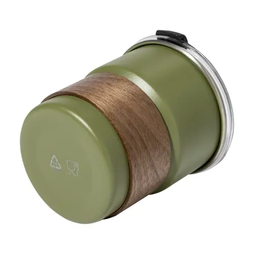 Tazza inox riciclato a parete singola con presa in legno di noce cannuccia e coperchio da 260ml