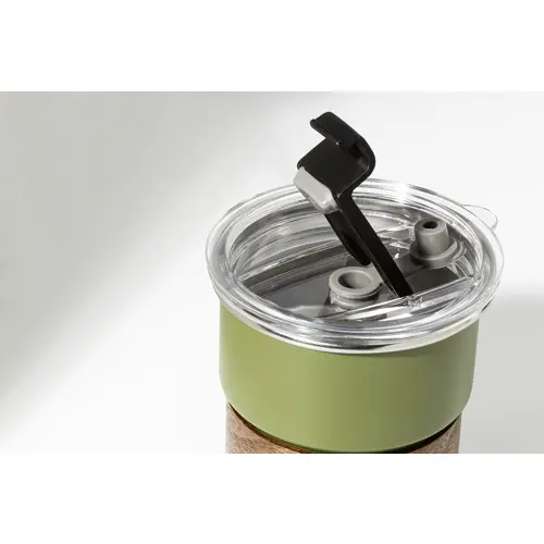 Tazza inox riciclato a parete singola con presa in legno di noce cannuccia e coperchio da 260ml