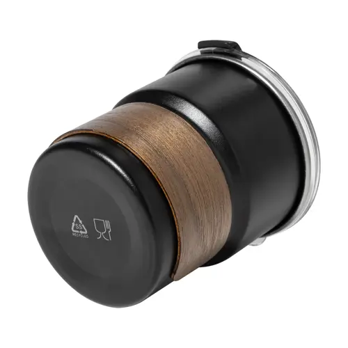 Tazza inox riciclato a parete singola con presa in legno di noce cannuccia e coperchio da 260ml