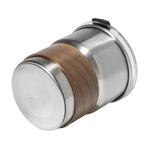 Tazza inox riciclato a parete singola con presa in legno di noce cannuccia e coperchio da 260ml