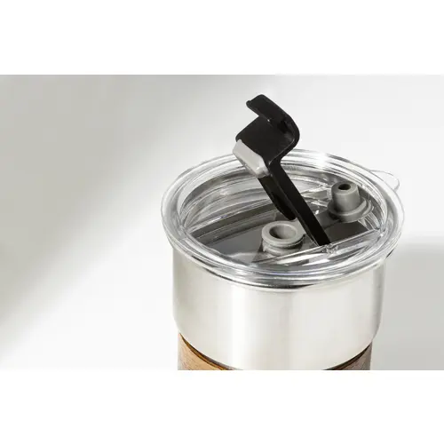 Tazza inox riciclato a parete singola con presa in legno di noce cannuccia e coperchio da 260ml