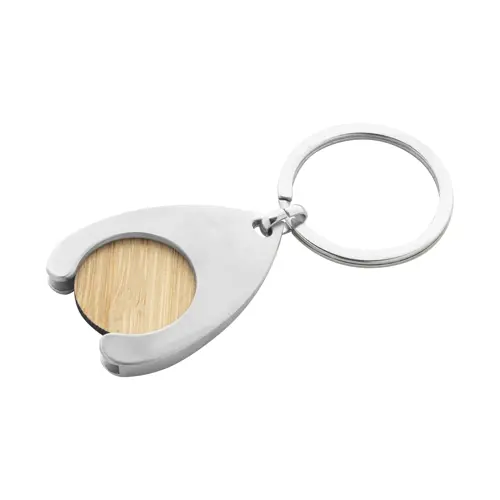 Portachiavi in metallo con gettone per carrello in bambù