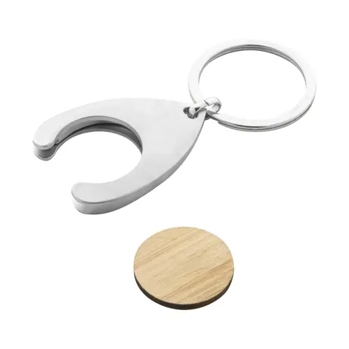 Portachiavi in metallo con gettone per carrello in bambù