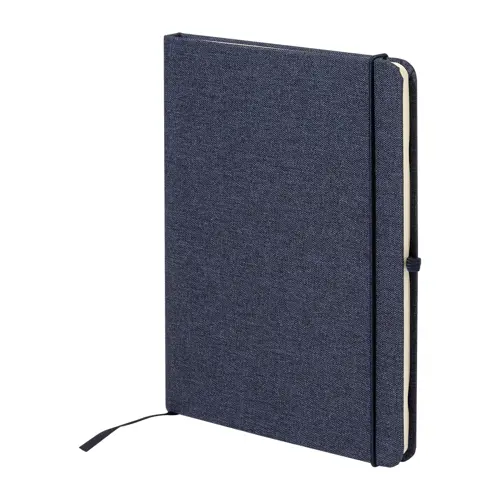 Block notes A5 con copertina in RPET e 80 fogli neutri con segnalibro e portapenna 