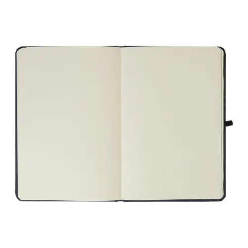 Block notes A5 con copertina in RPET e 80 fogli neutri con segnalibro e portapenna 