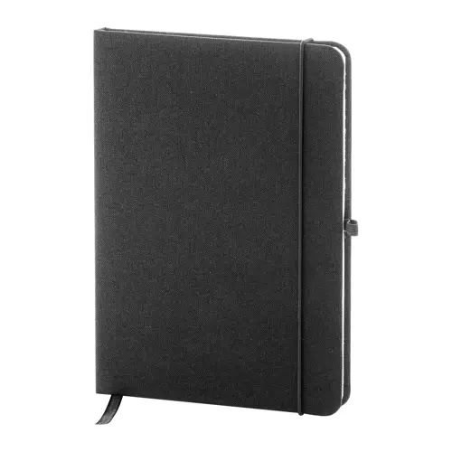 Block notes A5 con copertina in RPET e 80 fogli neutri con segnalibro e portapenna 