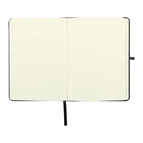 Block notes A5 con copertina in RPET e 80 fogli neutri con segnalibro e portapenna 