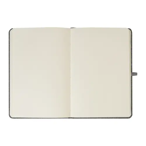 Block notes A5 con copertina in RPET e 80 fogli neutri con segnalibro e portapenna 