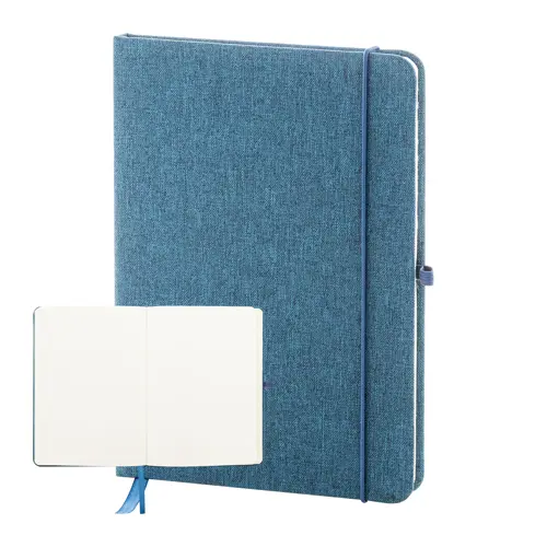 Block notes A5 con copertina in RPET e 80 fogli neutri con segnalibro e portapenna 