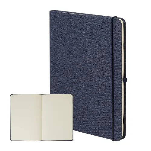 Block notes A5 con copertina in RPET e 80 fogli neutri con segnalibro e portapenna 
