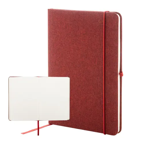 Block notes A5 con copertina in RPET e 80 fogli neutri con segnalibro e portapenna 