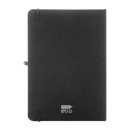 Block notes A5 con copertina in RPET e 80 fogli neutri con segnalibro e portapenna 