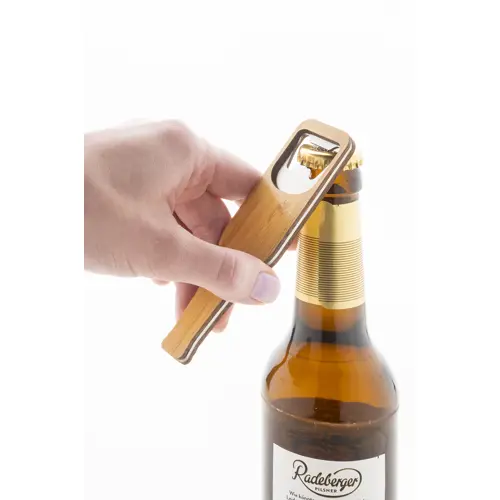 Apribottiglie in acciaio e bambù a forma di bottiglia