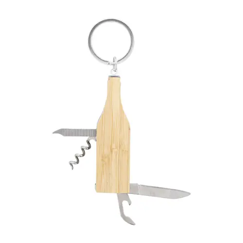 Portachiavi multi utensile a forma di bottiglia in acciaio e bambù