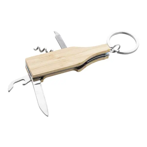 Portachiavi multi utensile a forma di bottiglia in acciaio e bambù
