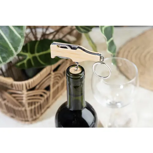 Portachiavi multi utensile a forma di bottiglia in acciaio e bambù