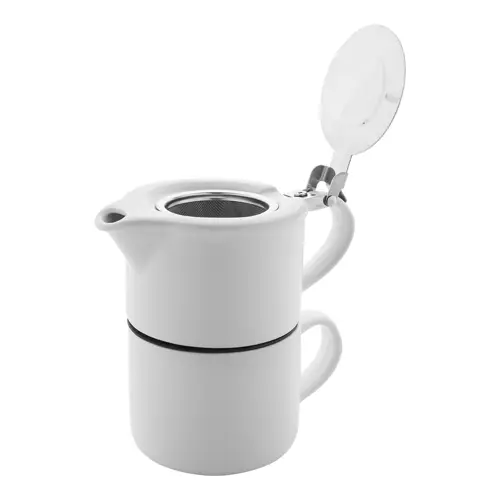 Set da tè in ceramica con finitura opaca composta da teiera e tazza