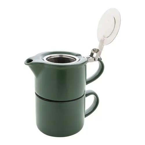 Set da tè in ceramica con finitura opaca composta da teiera e tazza