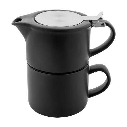 Set da tè in ceramica con finitura opaca composta da teiera e tazza