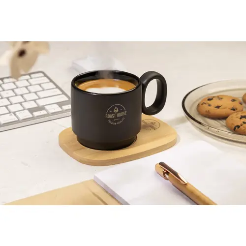 Tazza in ceramica finitura esterna opaca con vassoio in bambù 220ml