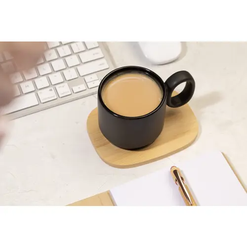 Tazza in ceramica finitura esterna opaca con vassoio in bambù 220ml