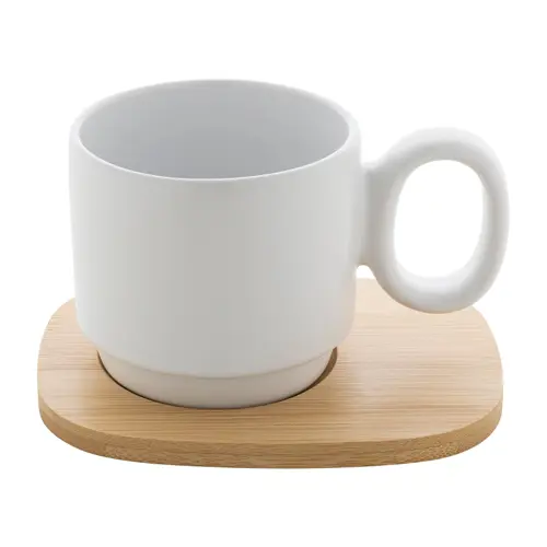 Tazza in ceramica finitura esterna opaca con vassoio in bambù 220ml