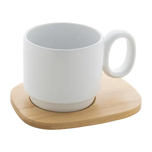 Tazza in ceramica finitura esterna opaca con vassoio in bambù 220ml