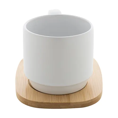 Tazza in ceramica finitura esterna opaca con vassoio in bambù 220ml