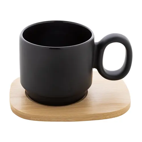Tazza in ceramica finitura esterna opaca con vassoio in bambù 220ml