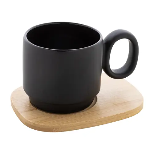 Tazza in ceramica finitura esterna opaca con vassoio in bambù 220ml