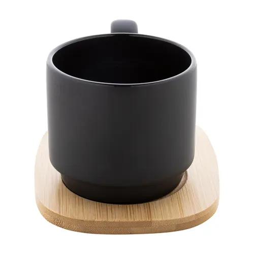 Tazza in ceramica finitura esterna opaca con vassoio in bambù 220ml