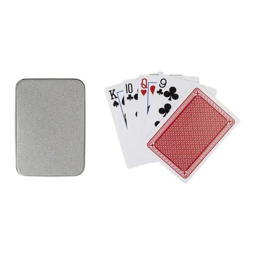 Carte da gioco classiche in carta riciclata in una scatola di latta