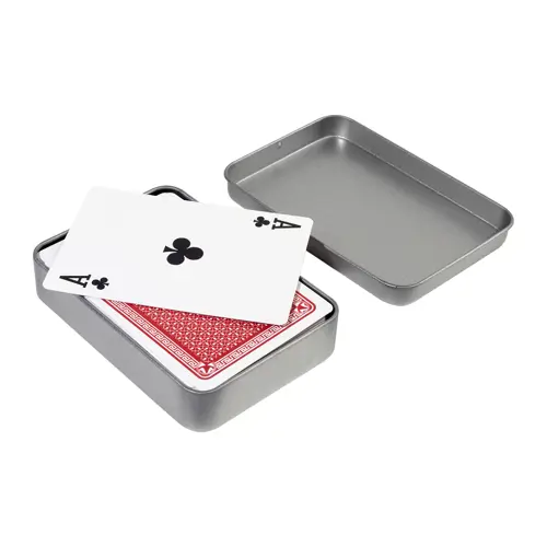 Carte da gioco classiche in carta riciclata in una scatola di latta