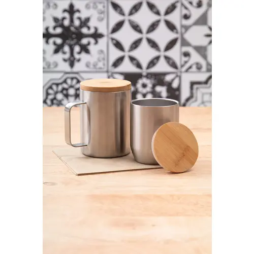 Tazza termica in acciaio inox riciclato con coperchio in bambù da 350ml