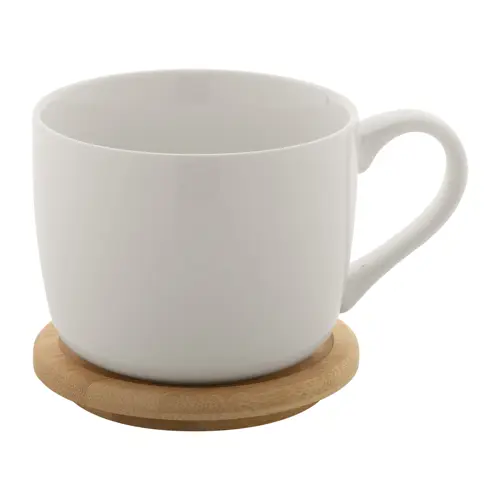 Tazza in porcellana alta qualità con tappo sottobicchiere in bambù 400ml