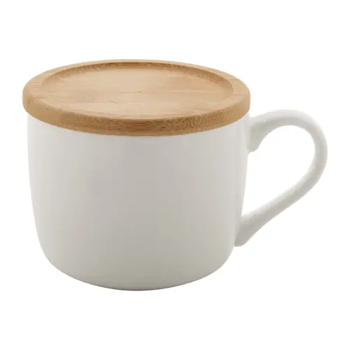 Tazza in porcellana alta qualità con tappo sottobicchiere in bambù 400ml