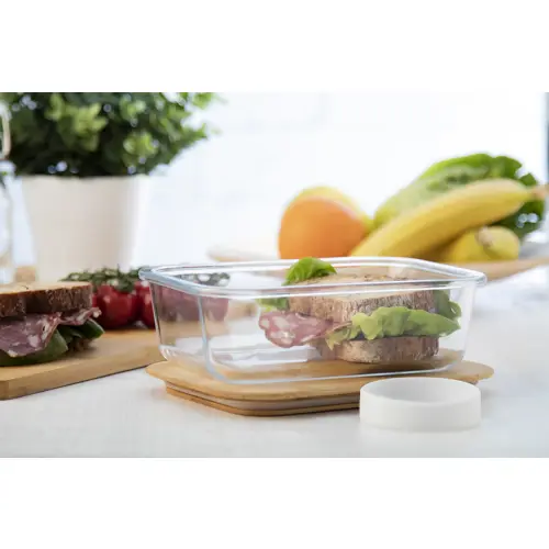 Porta pranzo  in vetro e coperchio in bambù da 800ml