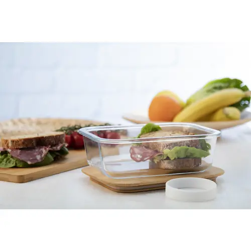 Porta pranzo  in vetro e coperchio in bambù da 800ml