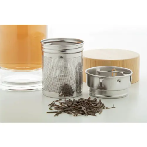 Borraccia in vetro con infusore per tè e coperchio in bambù da 420 ml.
