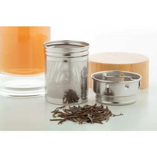 Borraccia in vetro con infusore per tè e coperchio in bambù da 420 ml.
