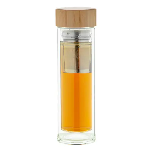 Borraccia in vetro con infusore per tè e coperchio in bambù da 420 ml.