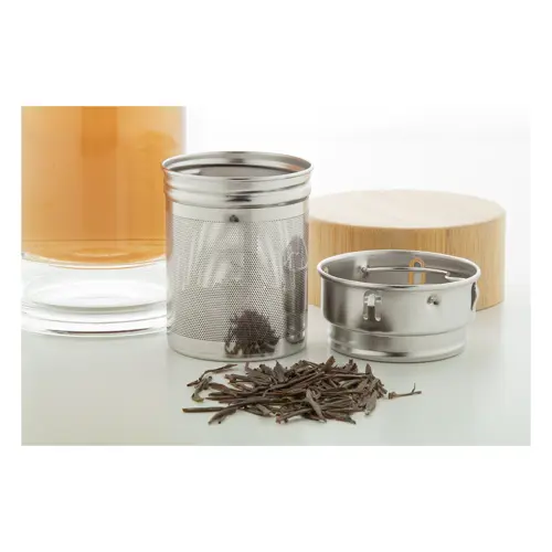 Borraccia in vetro con infusore per tè e coperchio in bambù da 420 ml.