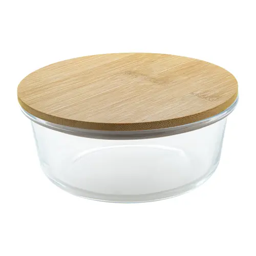 Porta pranzo tondo in vetro con coperchio in bambù da 650ml