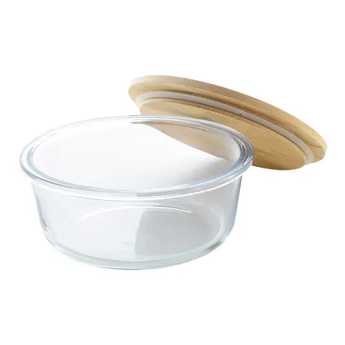 Porta pranzo tondo in vetro con coperchio in bambù da 650ml