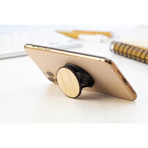 Porta telefono adesivo in plastica ricoperto in bambù